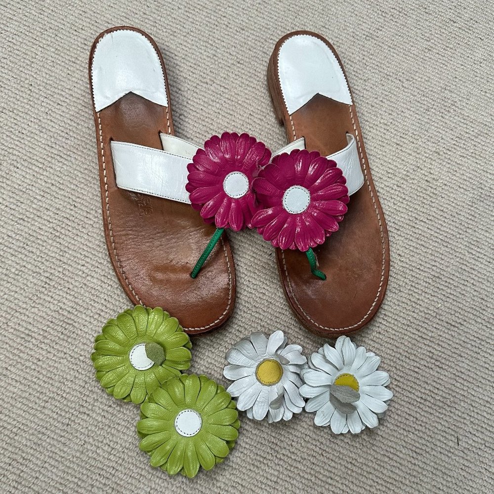 Jack Rogers Daisy Sandals with white, ink and lime green daisies